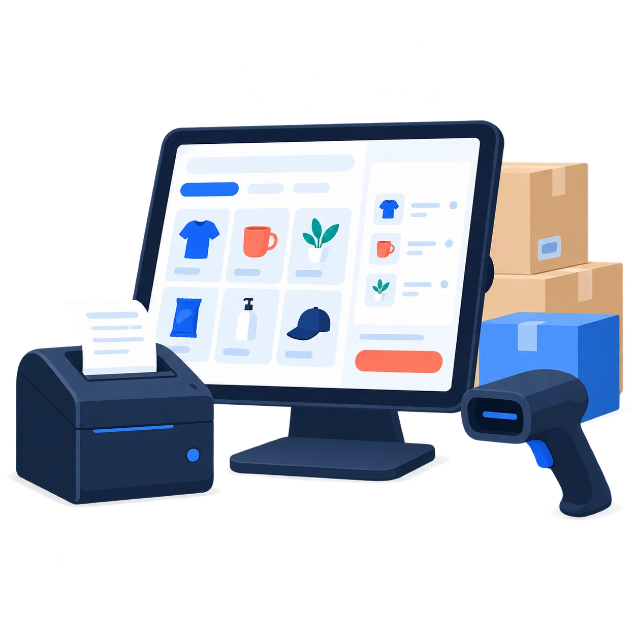 Punto de venta TiendiPOS con pantalla, impresora y lector de códigos